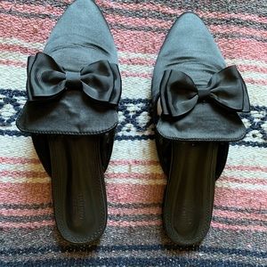 Urban Outfitters Black satin bow mule
